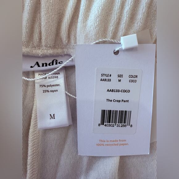 NWT Andie Swim The Cropped Pant Terry Cloth White Size Medium Swim Cover - Picture 5 of 8
